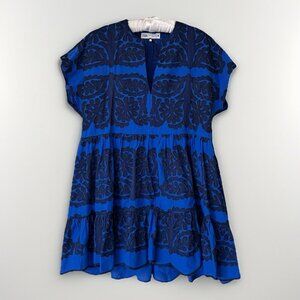 ZARA royal blue And Navy embroidered mini dress womens size Medium